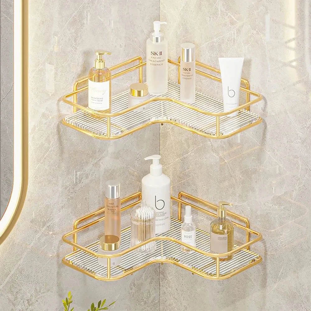 Bathroom Shelves Luxury Acrylic Shelf without Drilling Corner For Shower Kitchen Toilet Skincare Organizer Accessories 231216