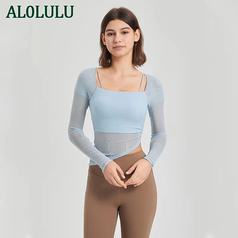 AL0LULU Mit Logo Sport-BH Damen Laufen Fitness Mit Brustpolster Yoga Tragen Langarm-Top