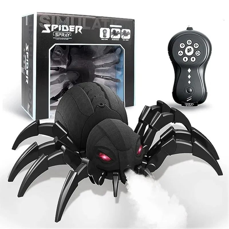 Electric RC Animals Simulation Electric Rc Spray Spider Novelty Children Toy Wireless Remote Control Light Music Animal Realistic Christmas Pet 231215