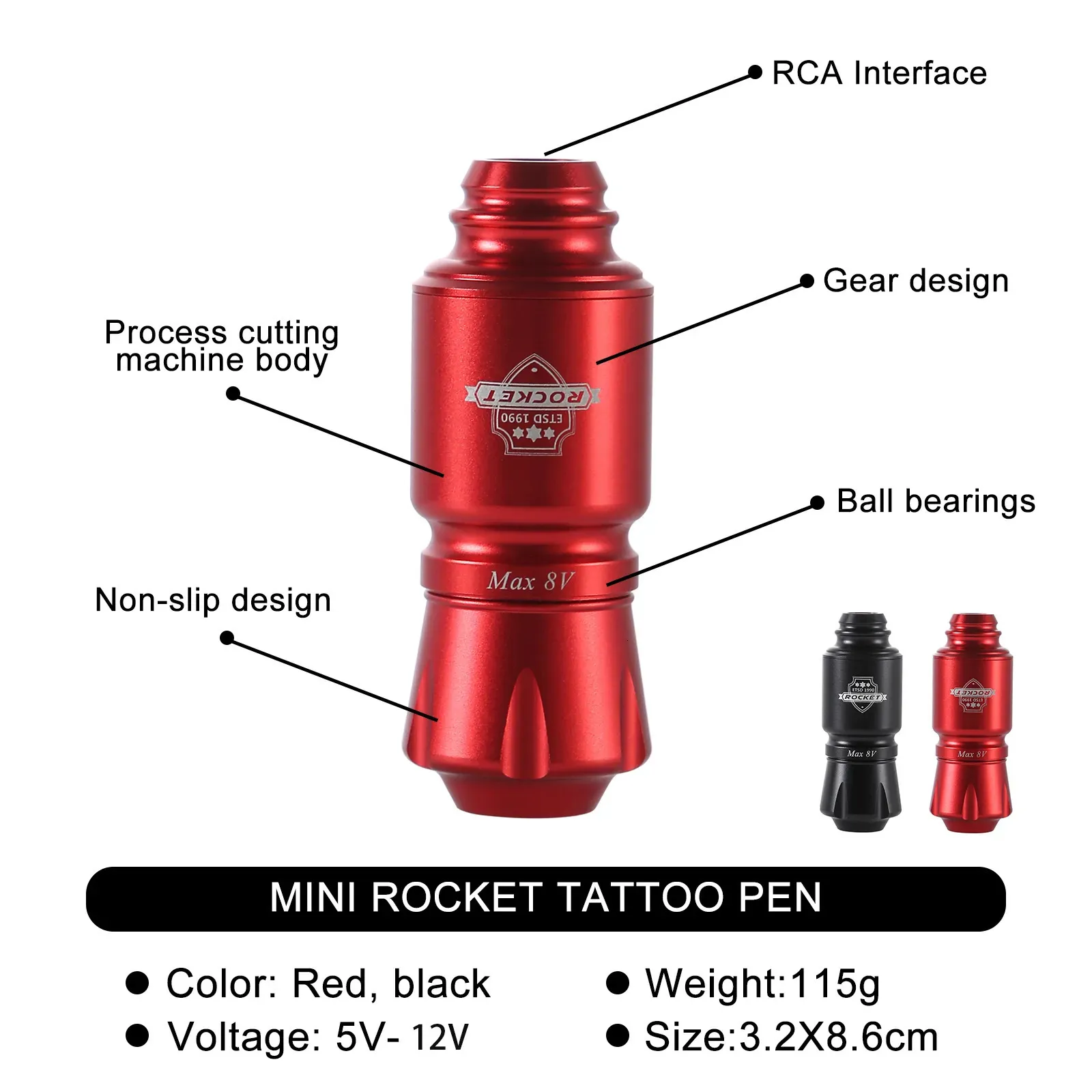 Tatouage Tattoo Machine Mini Rocket Set Wireless Wireless Tattoo Power Alimentation RCA Interface professionnelle Rotary Tattoo Battery Pen Gun Machine KI 231215
