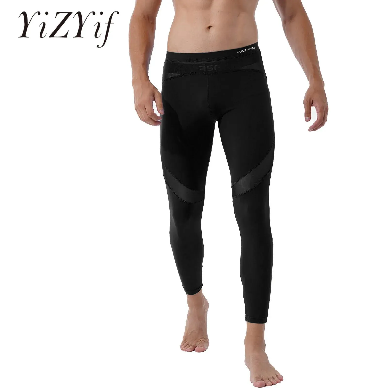 Byxor herr casual andasble mid midja yoga springa leggings ren mesh fitness mager byxor lapptäcke träning sportbyxor