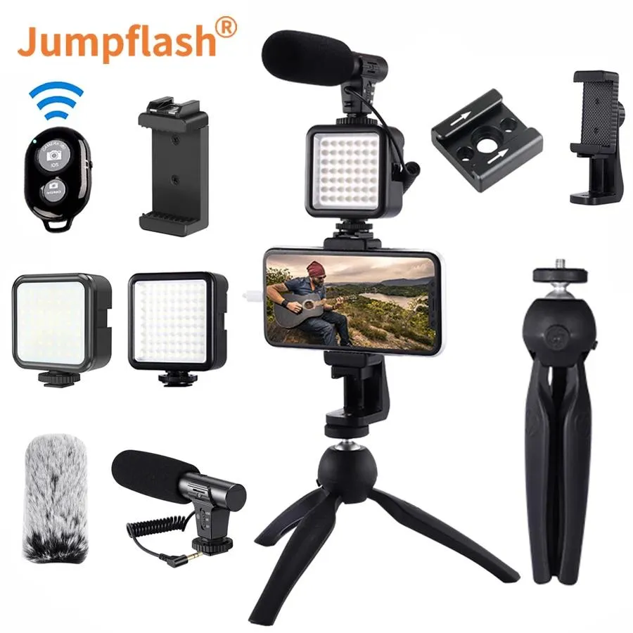 Supporti Jumpflash Vlog Treppiede Kit Vlogging Live Selfie Luce di riempimento con telecomando Microfono Luce LED per telefono DSLR SLR