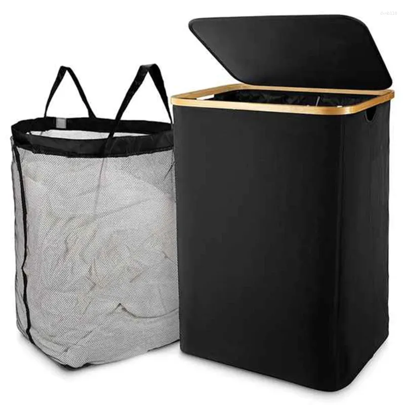 Laundry Bags Basket With Lid Black Removable Bag - Sorter For Bathroom & Bedroom