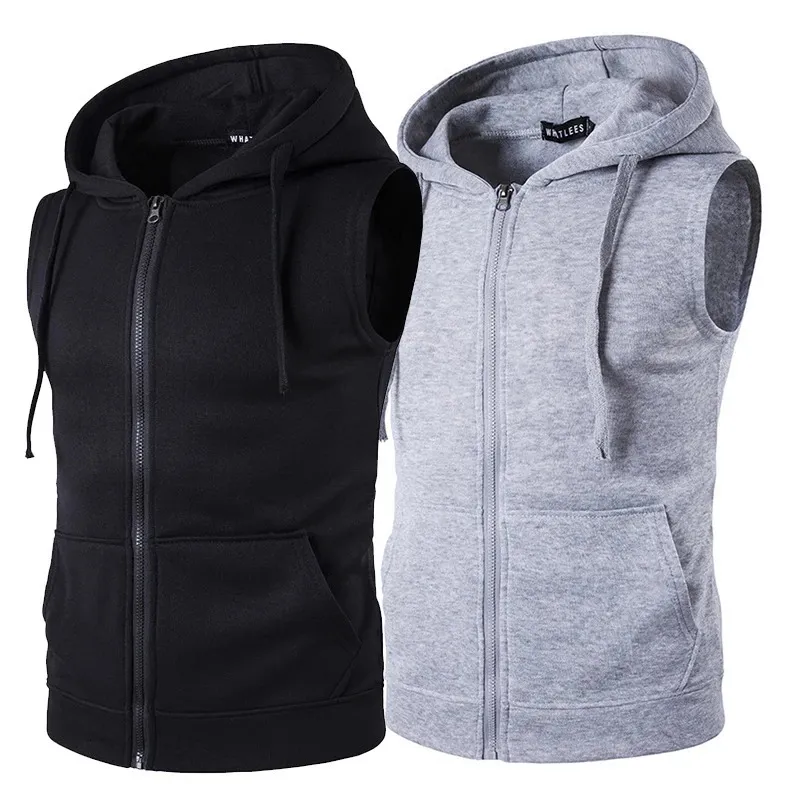 Men's Vests Mens Hooded Sleeveless Zip Casual Sweatshirt Hoodies Summer Autumn Solid Color Cotton Jacket Vest Waistcoats Top 231216