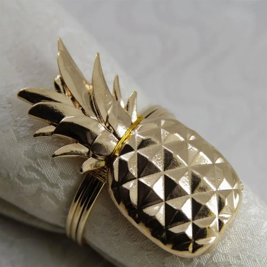 Gold-Silber-Metall-Serviettenring, Ananas-Serviettenhalter für Hochzeits-Serviettendekoration 298U