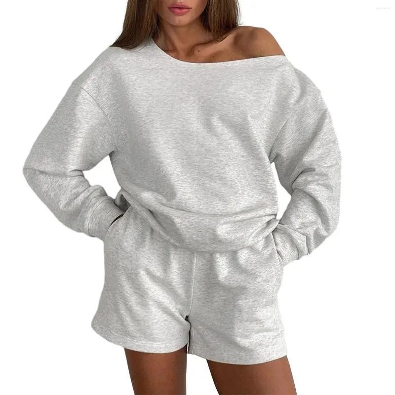 Mulheres sleepwear mulheres pijamas conjunto 2 peças loungewear ternos cor sólida manga comprida camisolas tops e shorts outfits