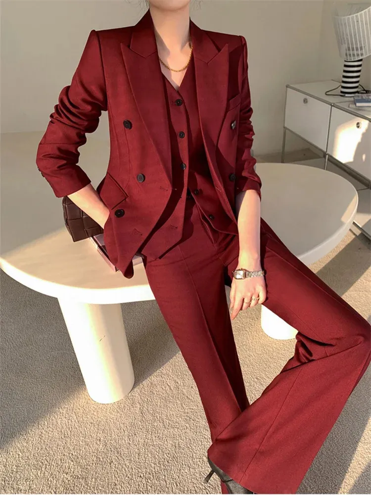 Burgundy Suit Piece Suit Female Burgundy Women's Suit Set Spring
