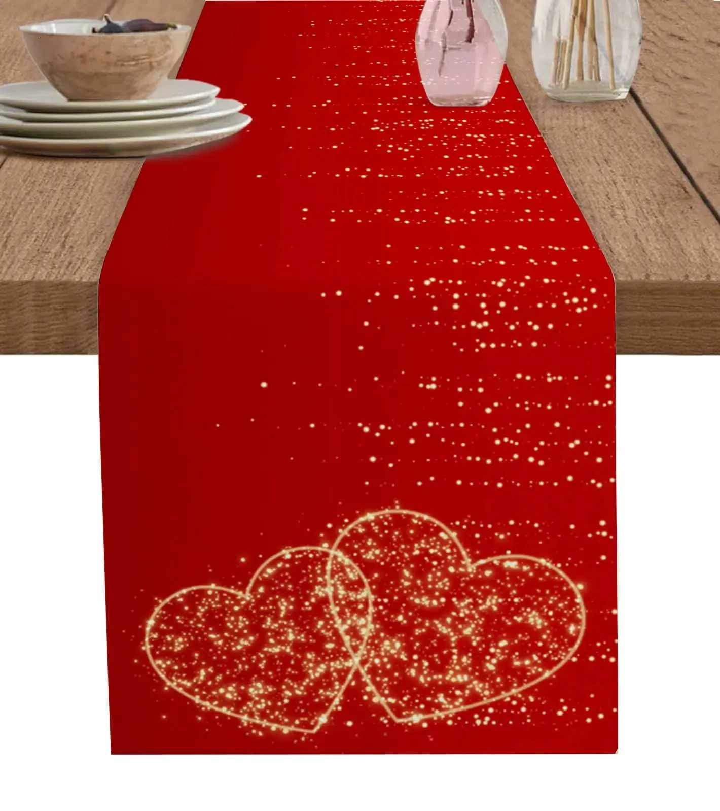 Runner da tavola San Valentino Sparkling Love Runner da tavola Tovagliette da cucina Party Home Decor Festival Tovaglia per vacanze 231216