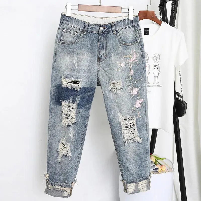 Jeans 2022 Jeans da donna Jeans larghi slim aderenti vintage Pantaloni stile harem Jeans taglie forti Jeans ricamati Pantalon Mezclilla Mujer 5xl Q42