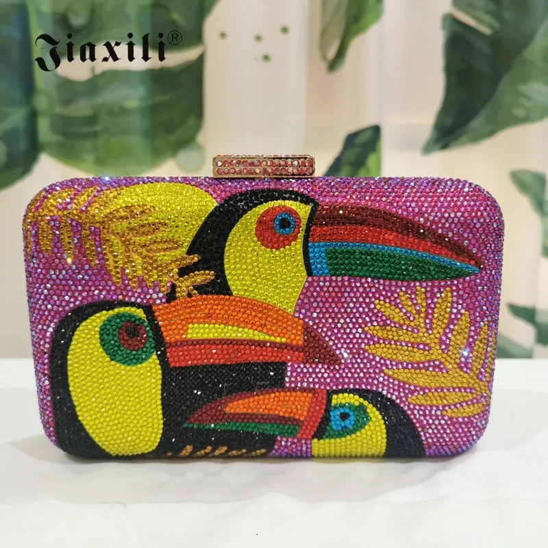 Sacos de noite JIAXILI Woodpecker jantar saco multicolorido embreagens diamante bolsa de casamento elegante mulheres embreagem de ombro 231216