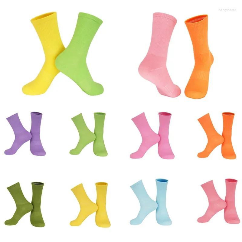 Мужские носки высокого качества, профессиональные однотонные женские нескользящие яркие носки для йоги, дышащие спортивные носки средней длины