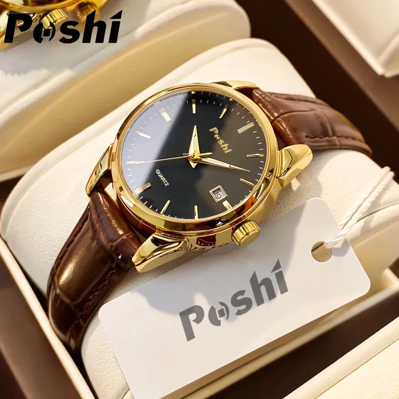 Inne zegarki Poshi Fashion Watch for Women Luksus skórzany pasek Prosty kwarc oryginalny design wodoodporny kalendarz swobodny zobowiązania 231216
