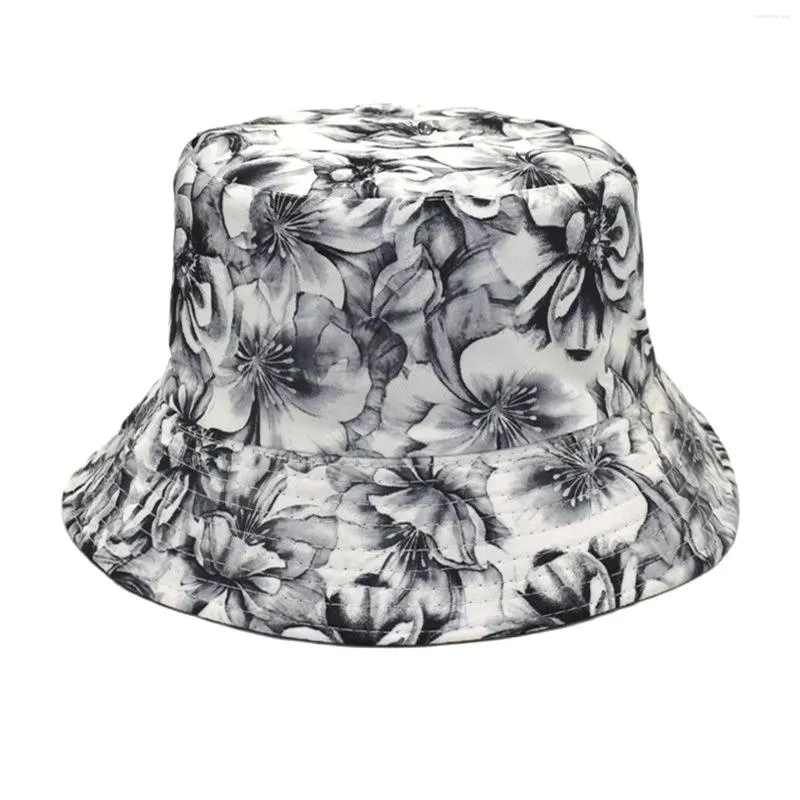 Berets Floral Print Fisherman Hat Fashion Casual Basin Frauen Doppelte Eimer