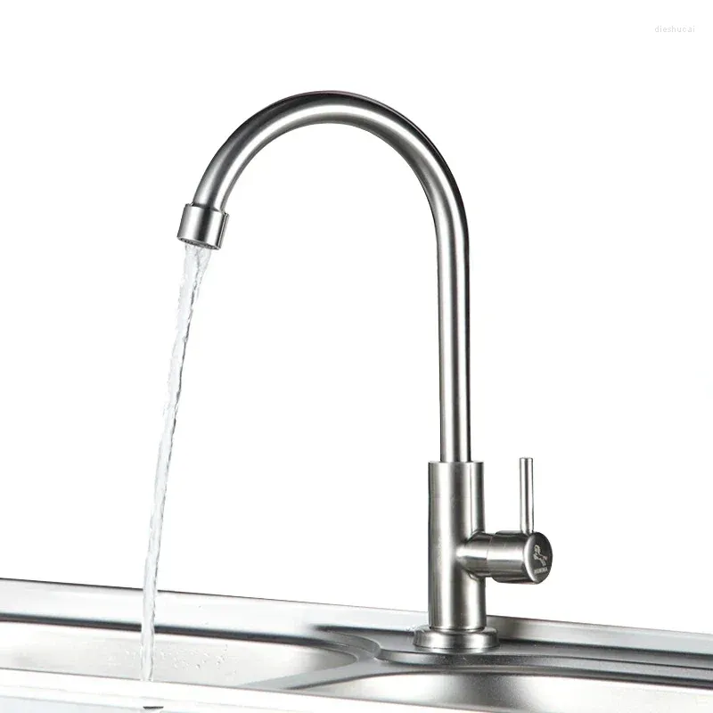 Grifos de cocina, grifo clásico de acero inoxidable, agua fría única, rotación de 360 grados, grifo para fregadero, lavabo de baño