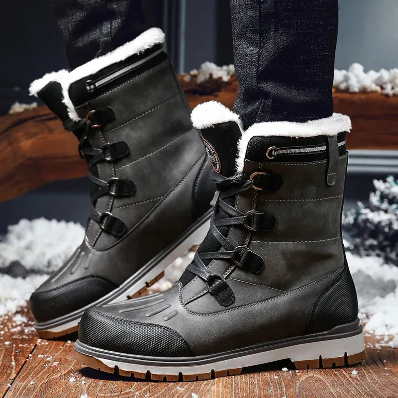 Bottes Bottes de neige matelassées hommes hiver Super chaud imperméable montagne chaussure imperméable de haute qualité en cuir véritable Martin grande taille 47 231216