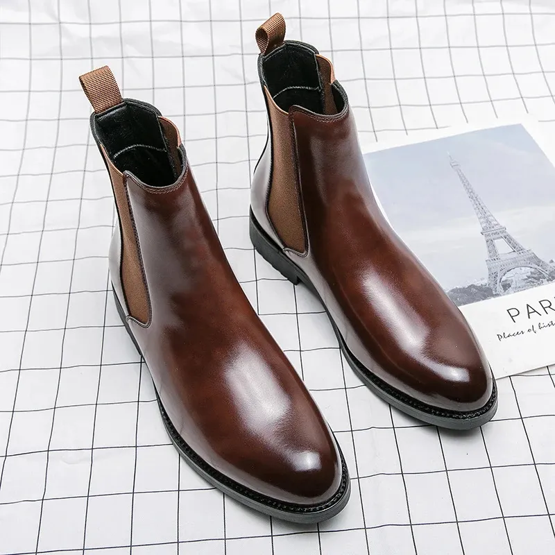 Boots British Style Chelsea Boots Men Mid Calf Dress Shoes Business Formal Ankle Boots Antumn Bota Masculina Split Leather Shoes 231216