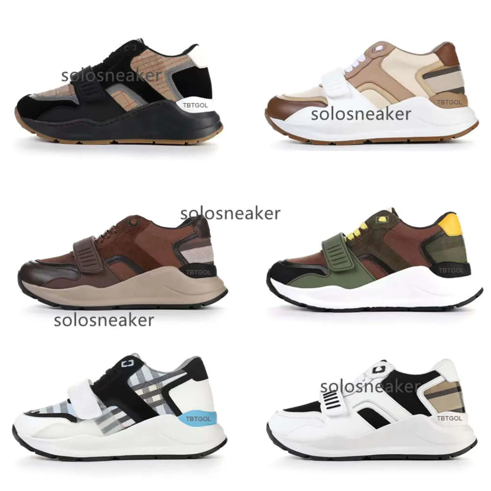 Casual burberyity Designers Vintage Men Sports Check Sneakers Designer Shoes Trainers Women Top Quality Suede Leather Gingham Sneaker Front Fastening
