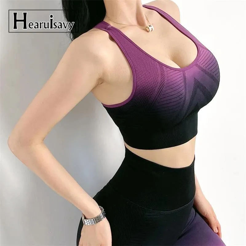Set Breathable Fitness Sports Bra Seamless Shockproof Gym Running Brassiere  Push Up Underwear Gradient Color Crop Tops Yoga Vest From Zcdsk, $13.61