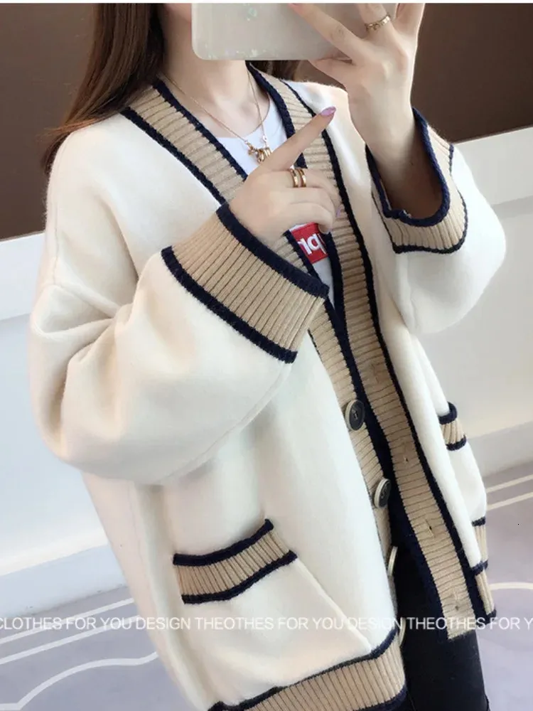 Womens Sweaters Female Sweater White Thick Knitted Cardigans for Woman Oversized Korean Fashion AutumnWinter Long Sleeve Ladies 231216