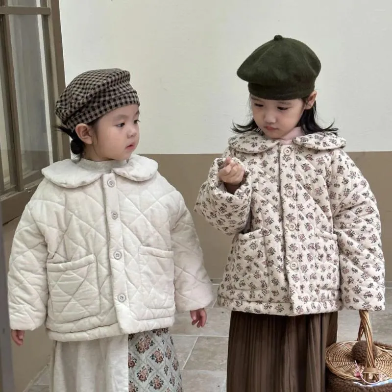 Down Coat Korean Girl 2023 Baby Cotton Jacket Winter Doll Collar Plush Thicked Floral Children's