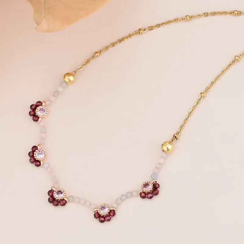 Colares de pingente de luxo flor garnet pedra colar boho elegante corrente natural para presente feminino atacado