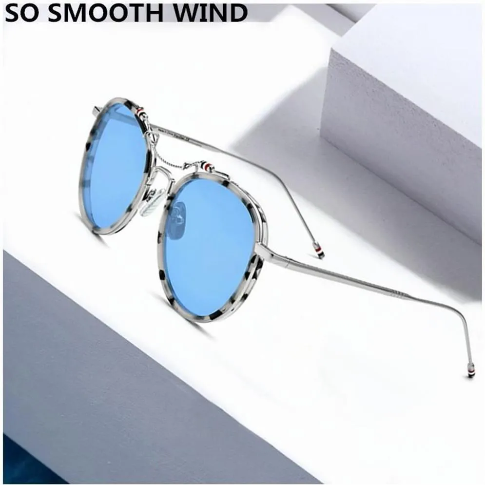 Óculos de sol polarizados thom marca moda tbs815 titânio redondo óculos de sol para homens mulheres uv400 retro condução eyeglass280o