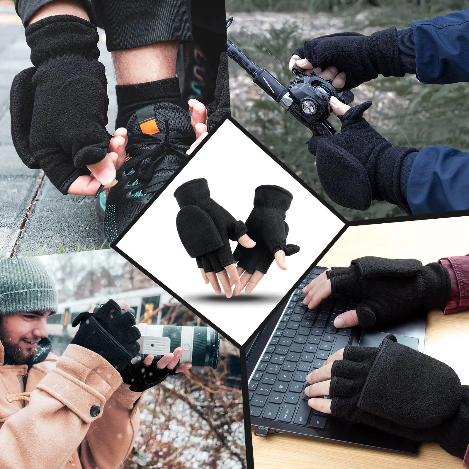 Ski Gloves OZERO Winter Warm Gloves Fingerless Thermal Mittens Windproof  Insulated Polar Fleece Outdoor Ski Racing Gloves For Men And Women 231216  From 7,99 €