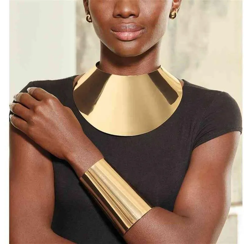Liffly Grandi girocolli africani Collane per le donne Dichiarazione Collana con colletto geometrico in metallo Bracciale Set di gioielli per feste indiane 210720269Z