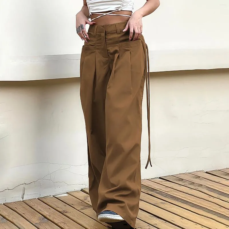 Pantalons pour femmes Baggy Cargo Streetwear Hip Hop Joggers pantalons de survêtement cordon décontracté lâche taille basse solide tissé