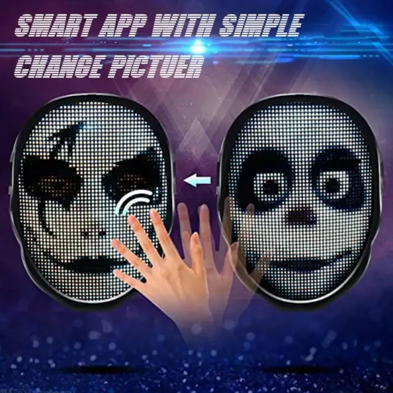 Party Masks Bluetooth App Control Smart Carnival Led Face Masks Display Led Light Up Mask Programmerbar förändring Face Diy Poes Party Decor 231215