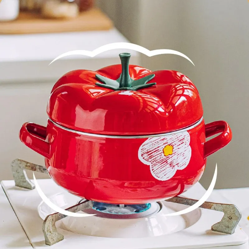 Soup Stock Pots Enamel Flower Tomato Pot High Appearance Level Thicken Cooking Induction Cooker Gas Special Bubble Noodles Stew 231215