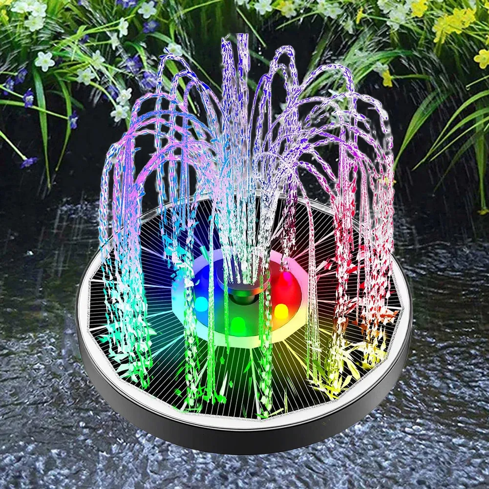 Garden Decorations 35W Solar Water Fountain LED Colorful Light Waterfall Floating Pump for Outdoor Birdbath Pond Pool 231216