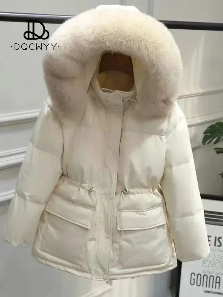 Dames naar beneden parkas jas winter Koreaanse stijl korte dikke warme warme kap trekkoord tailleband vrouwelijke trenchcoat jas bijgesneden 231215