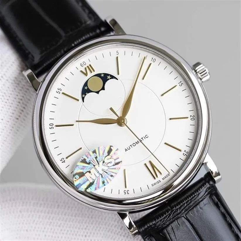 40mm case 11mm Moon Moonphase يعمل حزام جلدي تلقائي Cal 35800 Movement Movement Watch Wristwatch Business Simple Shirt W267H