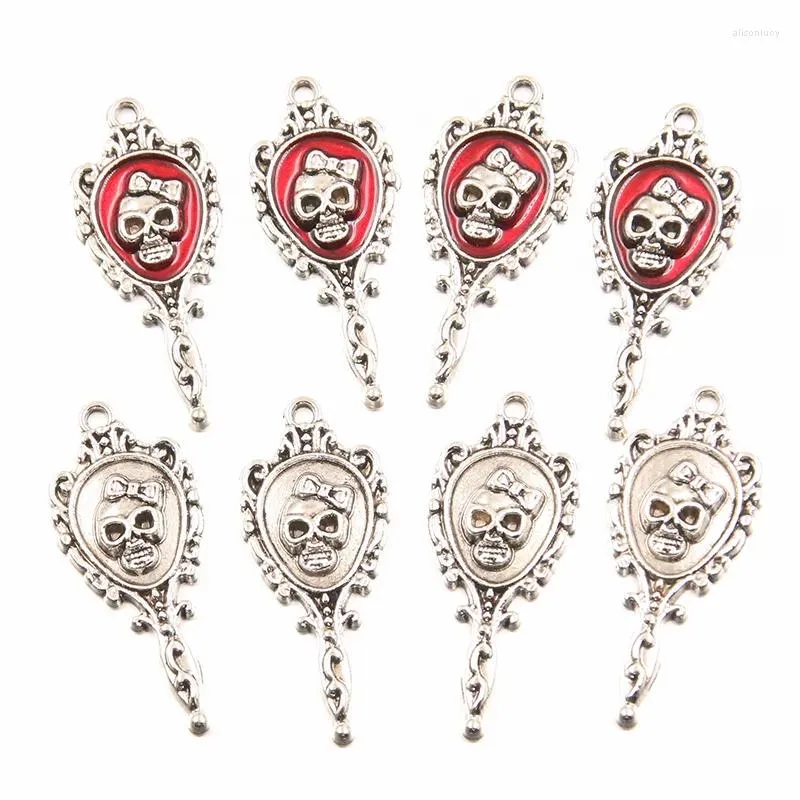 Charms 10PCS 15 36mm 2 Color Metal Alloy Heart Skull Red Drip Oil Mirror Pendant For Jewelry Making DIY Handmade Craft