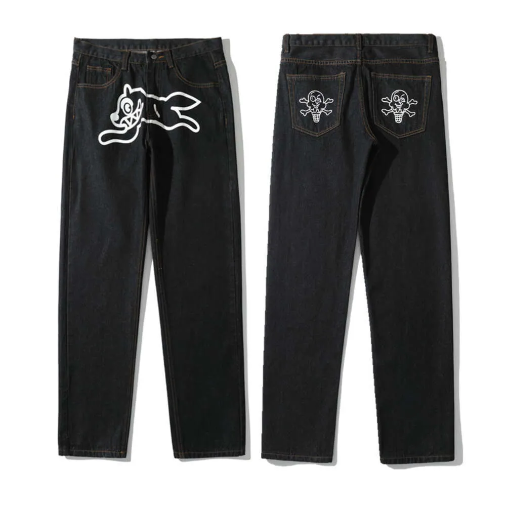 Mens Hip Hop Ropa Dog Print Baggy Jeans Black Denim Pants 2023 Hot New Punk Rock Gothic Wide Leg Trousers Streetwear