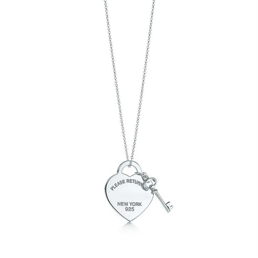 Fashion Please Return to New York Heart Key Pendant Necklace Original 925 Silver Love Necklaces Charm Women DIY Charm Jewelry Gift347N