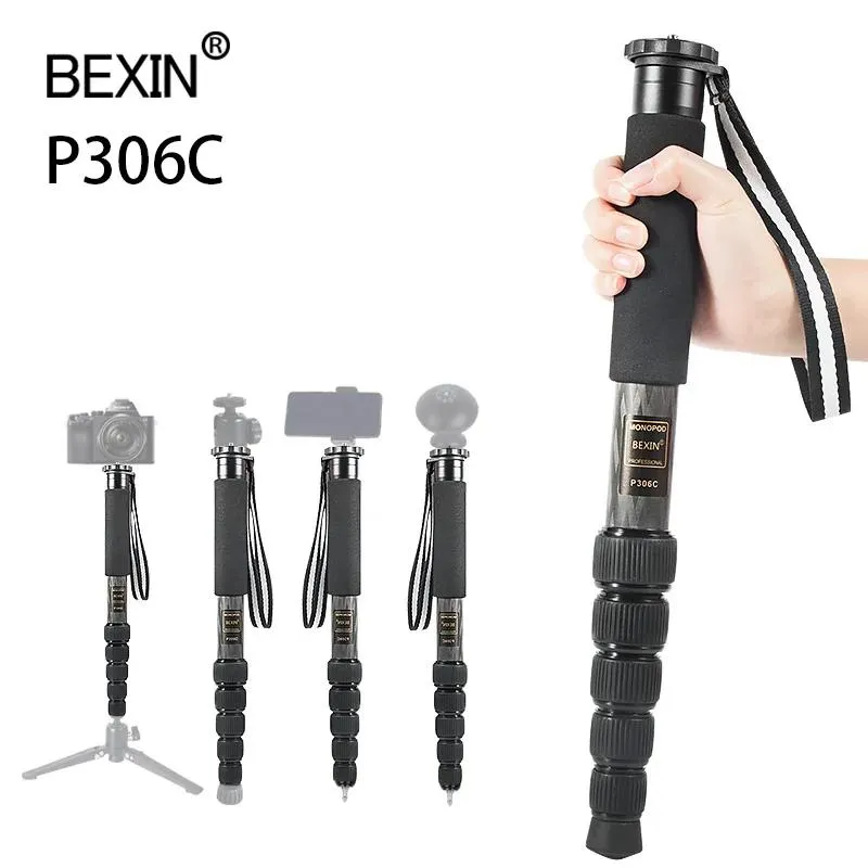 Accessoires BEXIN P306C Le support de monopode de voyage portable professionnel léger en fibre de carbone peut se tenir avec la rotule du trépied pour appareil photo reflex numérique