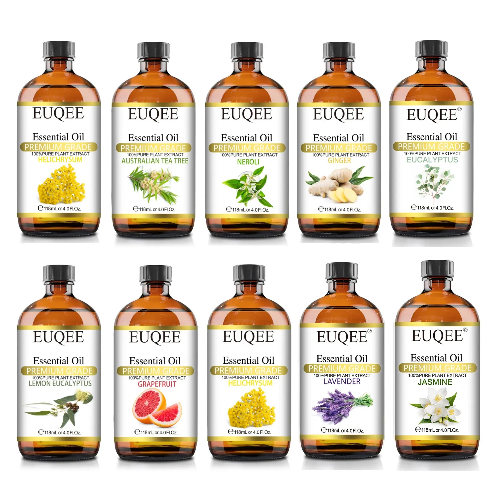 Essential Oil Euqee 118 ml stor flaska Eterisk olja för luftfuktare neroli Helichrysum Eucalyptus jasmine aroma olja DIY tvålmassage hudvård 231215