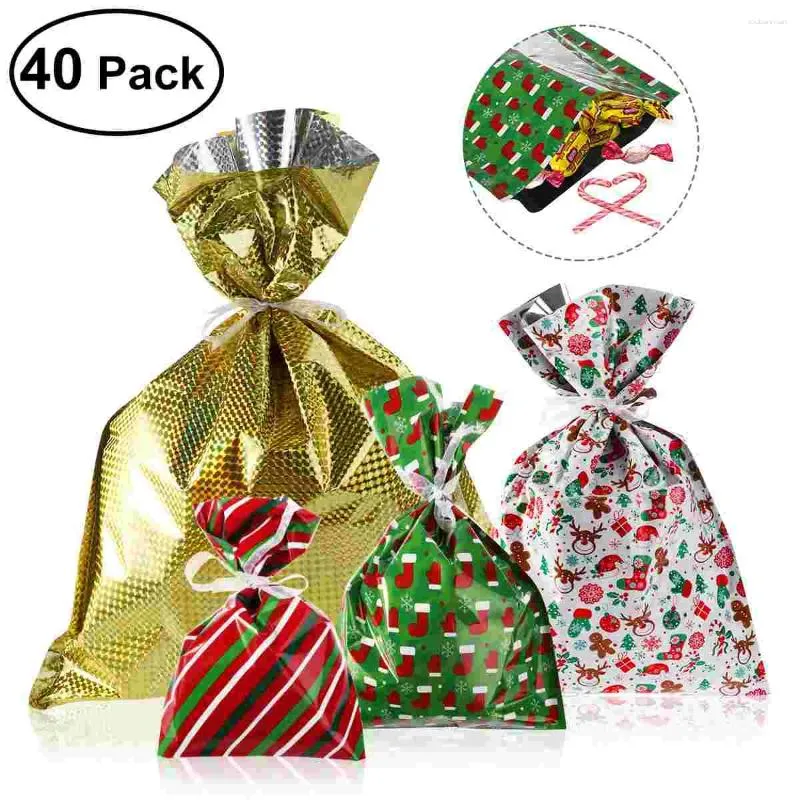 Gift Wrap Christmas Drawstring Pouches Xmas Candy Bags Ribbon Aluminium Film Opp