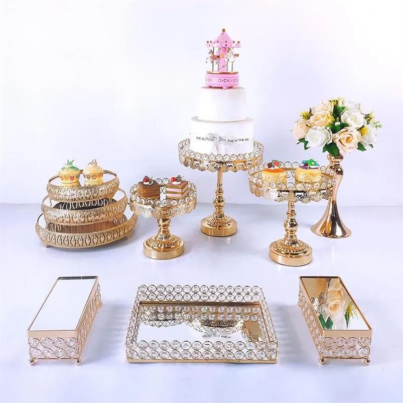 Autres fournitures de fête de fête 8-10pcs Crystal Cake Stand Set Métal Miroir Cupcake Décorations Dessert Piédestal Affichage de mariage Tr309d