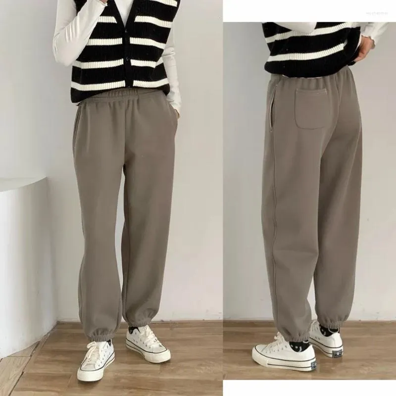 Pantaloni da donna Pantaloni invernali in pile addensato Pantaloni da jogging Donna Vita elastica Caldo Casual Basic Pantaloni sportivi corti alla caviglia