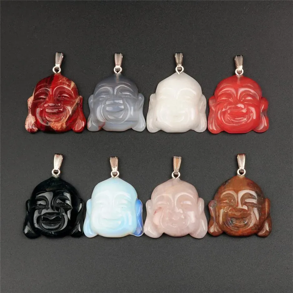 10pcs lot Natural Stone Charms for Jewelry Making Tibetan Buddhist Religious Maitreya Buddha Head Statue Amulet Pendant Spacer Beads