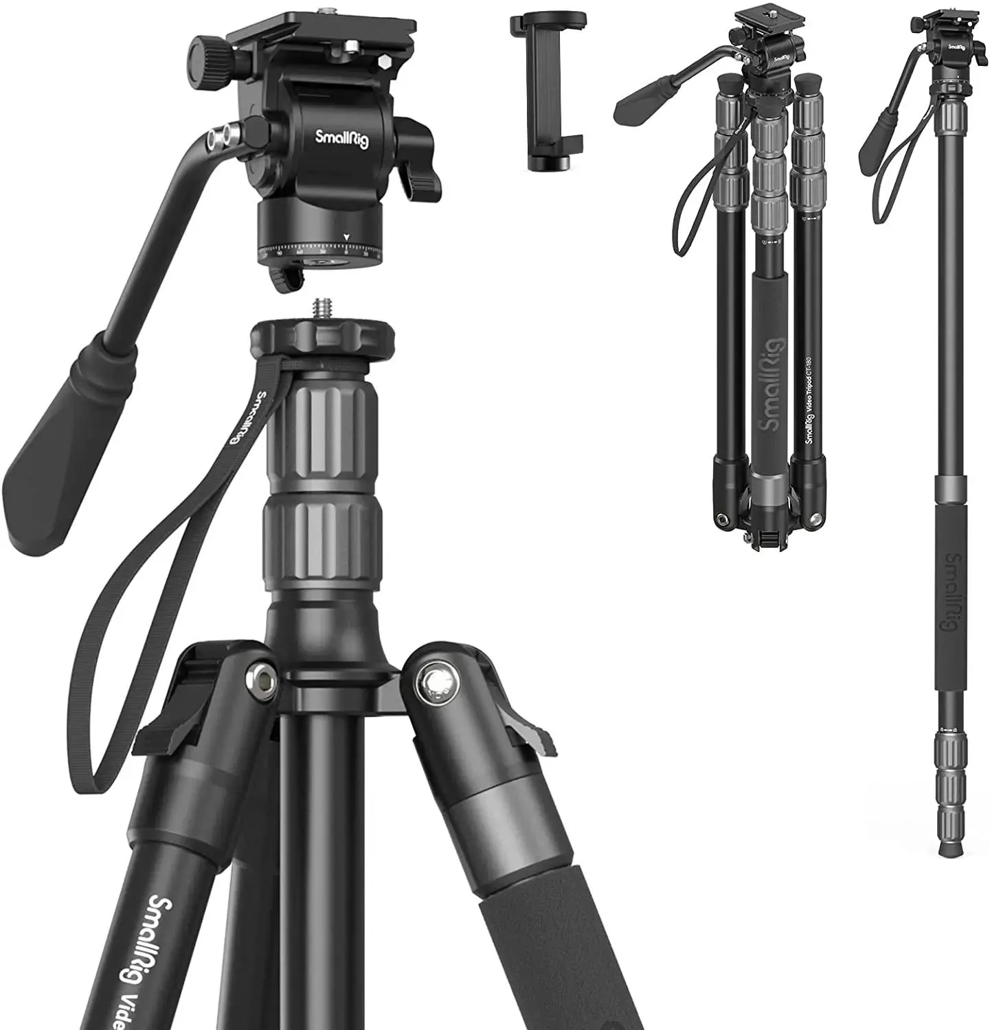 SmallRig Selection Trépied d'appareil photo léger en aluminium de 78 pouces, monopode pliable pour DSLR de voyage avec rotule à 360 degrés 3760