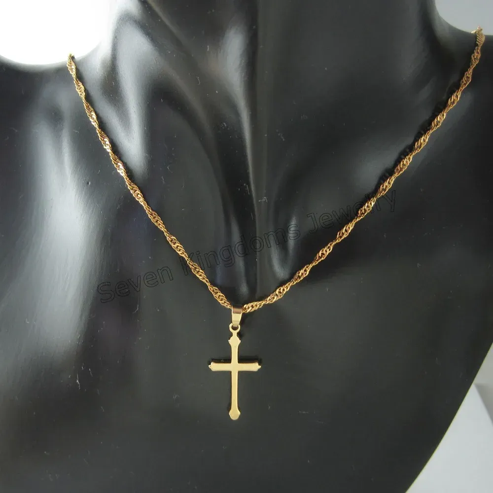 2024 NY 14K GUL GULD Twist Water Wave Necklace Plain Surface Jesus Cross God Pendant