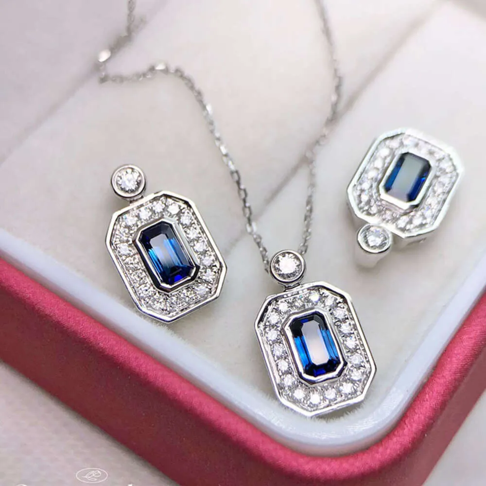 Xiy Solid Gold Fashion Gem Stone sieraden 7,8 mm*12,8 mm Natuurlijk blauw saffier Iced Parpar Paar hanger