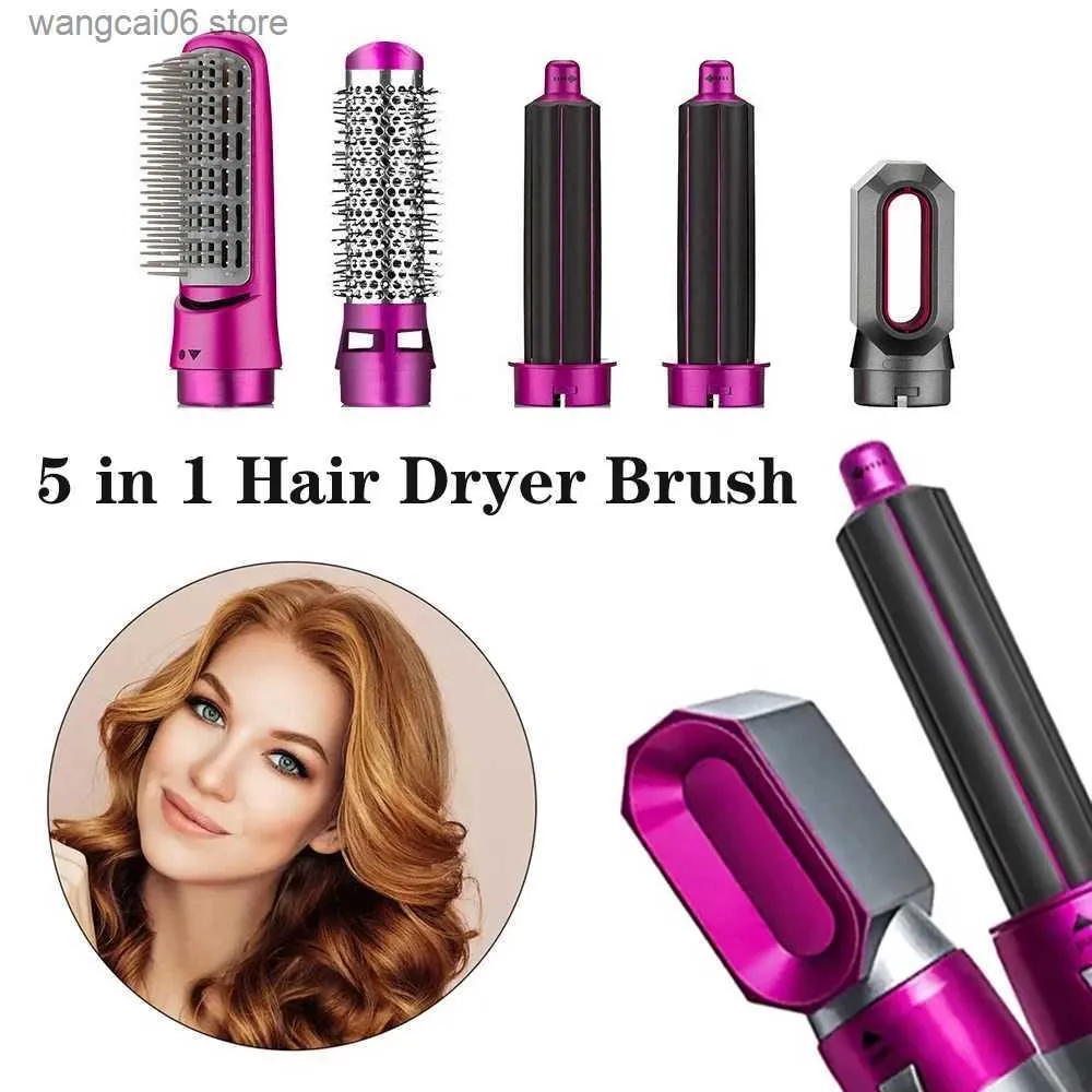 Bigoudis Lisseurs 5in1 Sèche-cheveux Ensemble de peignes à air chaud Brosse à friser professionnelle Styler Sèche-cheveux Brosse Lisseur Outil de coiffage T231216