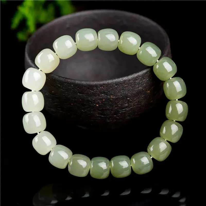 팔찌 자연 녹색 제이드 무지개 보석 팔찌 스트레치 둥근 구슬 8x7mm Hetian jade for women 남성 보석 aaaaa