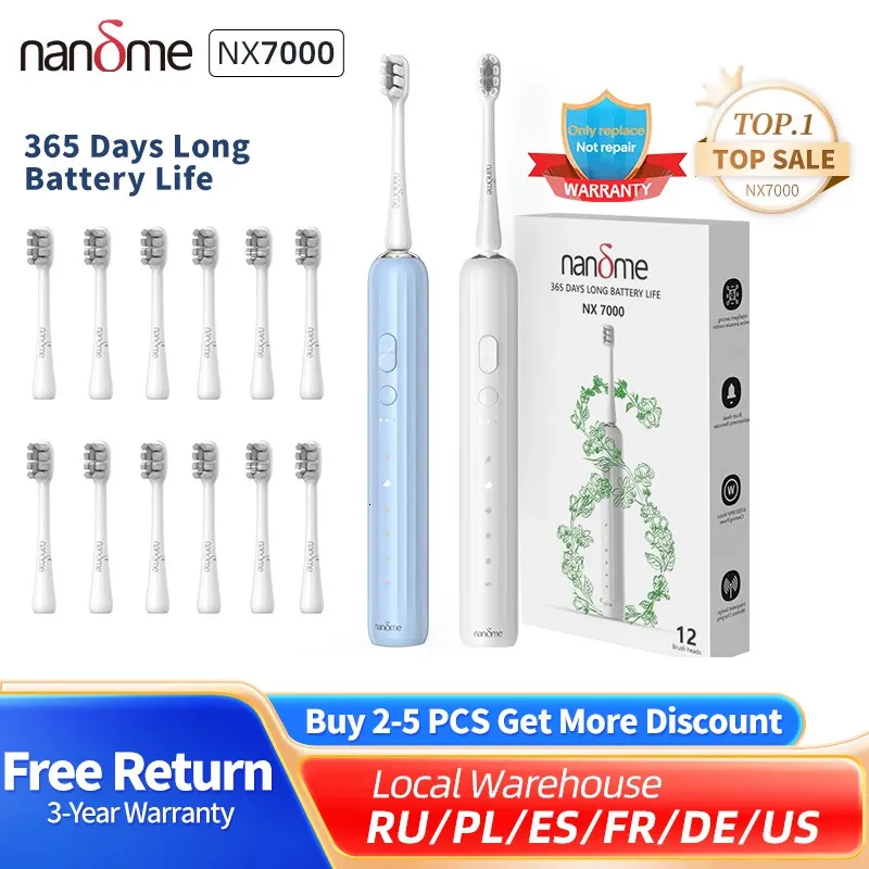 Zahnbürste Nandme NX7000 Smart Sonic elektrische Zahnbürste Ultraschall IPX7 wiederaufladbare Zahnbürste 5 Modus Smart Time Whitener Teethbrush 231215