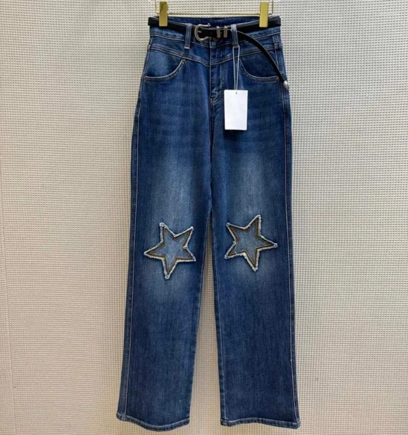 Jeans femininos marca outono chique mulheres vintage cinto reto calças jeans de alta qualidade alta ascensão c295